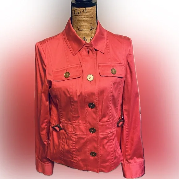 Jones New York Signature Sz M Orange Women’s Utility Jacket with Stretch - Picture 1 of 11